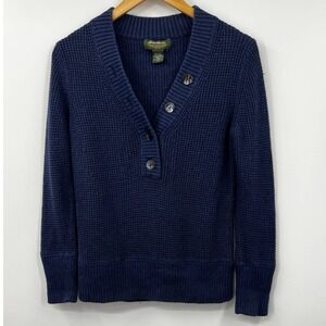 Eddie Bauer Women's Sweater M‎ Button Front Thermal Sweater Top Long Sleeve Blue